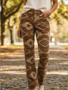 Lauren by Ralph Lauren Brown Aztec Straight Leg denim pants